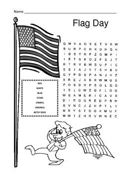 flag day word search puzzle 1st grade by kelly connors tpt
