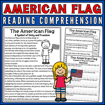 Preview of Flag Day and 4th of July: American Flag Nonfiction Reading Passage & Quiz