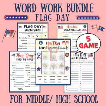 Preview of Flag Day word work BUNDLE phonics centers word scramble main idea middle 9th