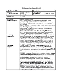 Preview of Flag Football Lesson Plans #1-4 (4 Lessons- Assessments Included - edTPA Format)