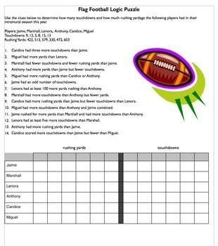 Flag Football Logic Puzzle for Critical Thinking by The Science Vault