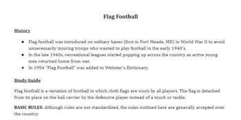 Preview of Flag Football Study Guide/Rules