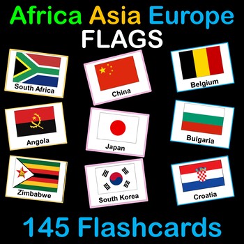 Preview of BUNDLE - Flags - Africa, Asia, Europe - Flashcards - Information sheets