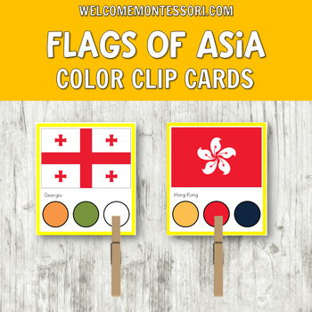 Preview of Flags of Asia Color Clip Cards for Montessori Geography Activities