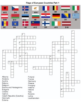 Flags of European Countries Flag Crossword Part 1 by Northeast Education