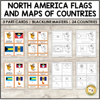 Preview of Flags of North America Countries 3 Part Cards Blackline Masters