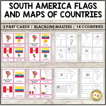 Preview of Flags of South America – 3 Part Cards and Blackline Masters - Montessori