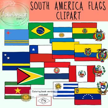 Preview of Flags of South America Clipart - Color and Blackline Coloring book - 36 pieces