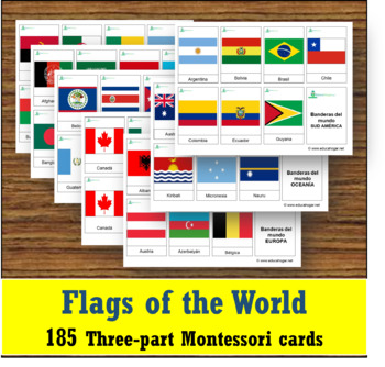 Preview of Flags of the World - 185 SPANISH Montessori cards