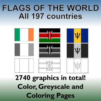 Preview of Flags of the World: 2740 World Flags - All 197 countries -  Incl. Coloring Pages