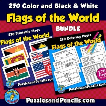 Preview of Flags of the World BUNDLE | 270 Printable World Flags and 270 Coloring Pages