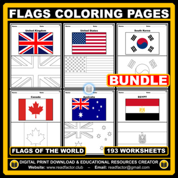 Preview of Flags of the World BUNDLE Coloring Pages - 193 Worksheets