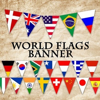 Preview of Flags of the World Banner - Printable - Includes 132 different Flags in 3 sizes