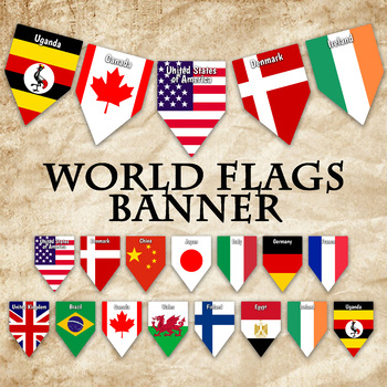 Preview of World Flags Banner - Printable - Includes 137 different Flags with names