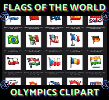 Preview of Summer Olympics Flags of the World Cartoon Clipart Pack | Paris 2024