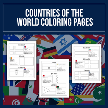 Preview of Flags of the World coloring book for Kids. A great geography activities book