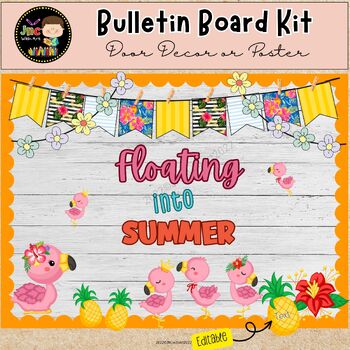 Preview of Flamingo Bulletin Board Kit Summer Back To School Flock Door Decor  Editable