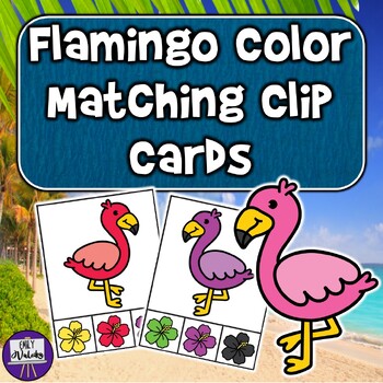 Preview of Flamingo Color Matching Clip Cards - Preschool Summer, Tropical Math Center