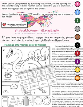 Preview of Flamingo Color by Number FUN EOC prep informational text MCQ reading compr.
