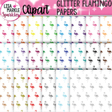 Flamingo Digital Paper Background Clipart with Glitter