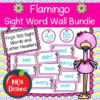 Preview of Flamingo Sight Word Wall Bundle