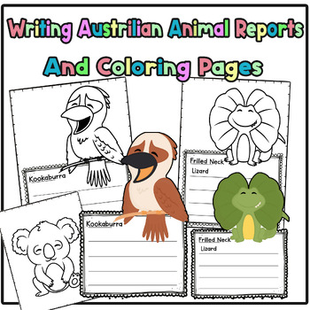 Preview of Flash Card Writing Australian Animal Reports  And Coloring Pages Activity