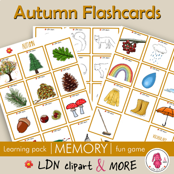 Preview of FALL / AUTUMN Flashcards to learn basic vocabulary, print & play a memory game