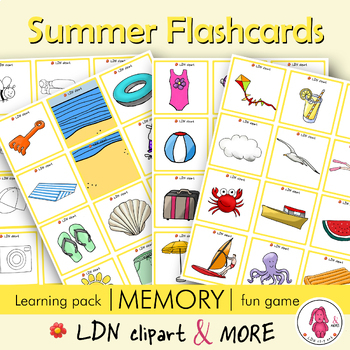Preview of SUMMER Flashcards to learn basic words. Easy prep! Print, learn & play memory
