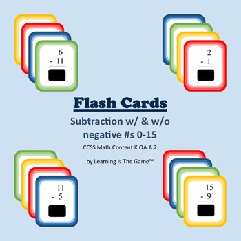 Preview of Flash Cards Subtraction w/ & w/o negative numbers 0-15 Math.Content.K.OA.A.2