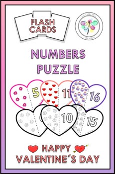 Preview of Flash Cards Valentine´s Day Numbers Puzzle Cut Count Color Math