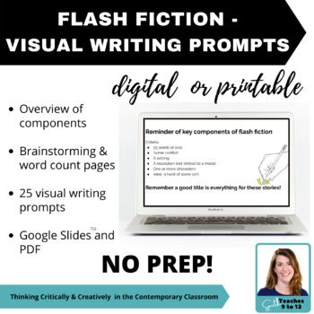 Preview of Flash Fiction (55-word stories) visual writing prompts and writing guide