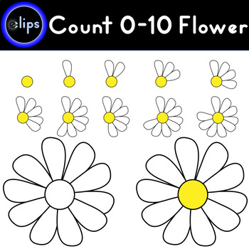 Counting 0 10 Flower Petals Daisy Yellow B W 22 Clips By E Clips