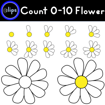 Preview of Counting 0-10 Flower Petals Daisy Yellow & B/W - 22 Clips