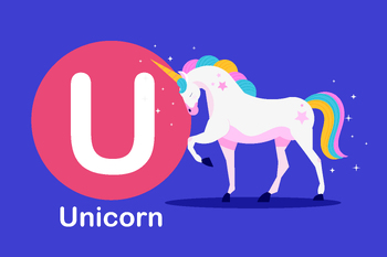 Preview of Flash card: card U-Unicorn, horse with a single horn growing on a head