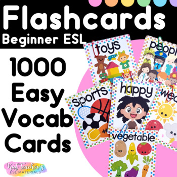 Preview of 50% OFF! 1,000+ Beginner Vocabulary Flashcards 30 Topics ELL ESL A0 A1 for Kids