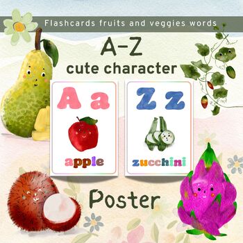 Preview of Flashcard Poster A-Z: "Fun Fruit and Vegetable Character learning new vocabulary