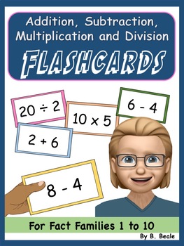 Preview of Flashcards - Add, Subtract, Multiply and Divide - Fact Families to 10