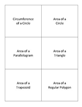 Preview of Flashcards - Area and Circumference