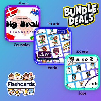 Preview of Flashcards Bundle A to Z - Country, Jobs and verbs