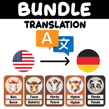 Preview of Flashcards English to Germany Cartoon Animals Bundle