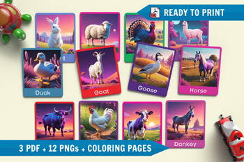 Preview of Flashcards Farm Animals, Farm animal flashcards for animal lovers, Colorful card