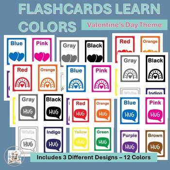 Preview of Flashcards Preschool Printables for Learning Colors - Valentine's Theme