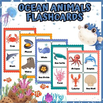 Flashcards Sea Ocean Animals Vocabulary by My Genius Classroom | TPT