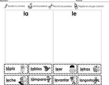 Flashcards + Spanish Homework Syllables: la le li lo lu Color + B/W