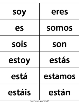 Flashcards - Spanish Irregular Verbs in the Present Tense - ser estar ...