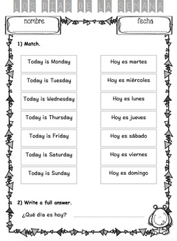 days of the week in spanish printables