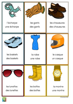 Preview of 50 Flashcards clothes and accessories in French - Les vêtements et accessoires.