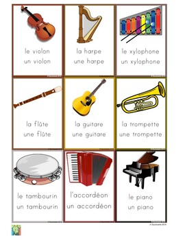 Flashcards musical instruments in French - Les instruments de musique