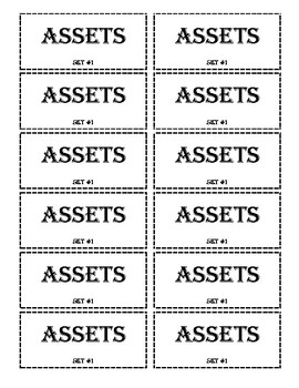 Preview of Flashcards or Matching Game - Asset, Liability, Equity Accounts