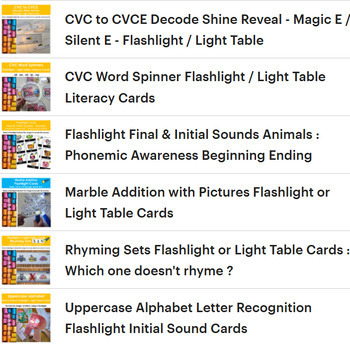 Preview of Flashlight / Light Panel Cards BUNDLE Literacy and Numeracy Set of 6 Resources